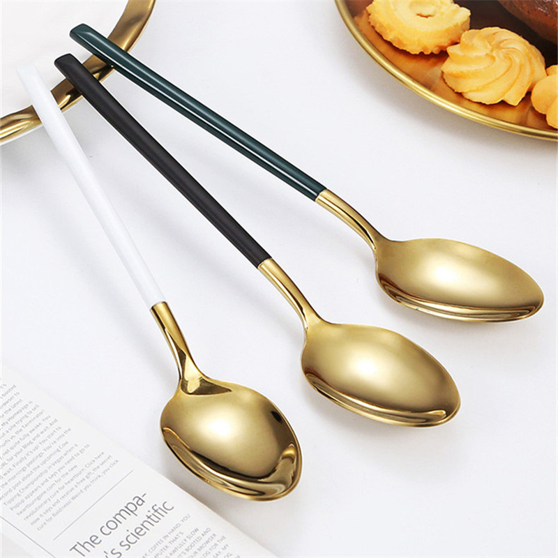 Silver Gold Flatware Set Stainless Steel Cutlery Handle White Black Green Tableware