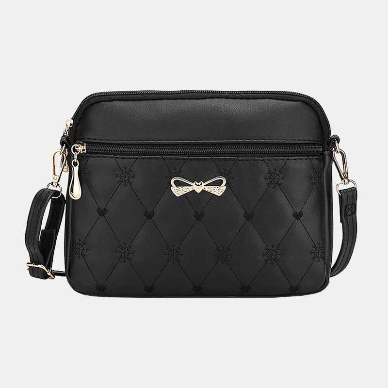 New Arrival Simple Shoulder Bags for Women Embroidery Heart Crossbody Purse Female Leather Black Handbag Small Messenger Bag L250920