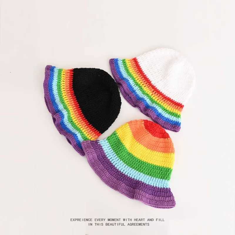 Lotus Edge Colo Striped Handmade Knitted Hat Children Autumn and Winter Dopamine Warm Versatile Wool Hat Tide Y250920