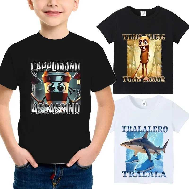 Italian Brainrot Animals Kids Tshirt Cappuccino Assassino Short Sleeve Tops for Kids Funny Meme Cute Tee Summer Clothing Z250919