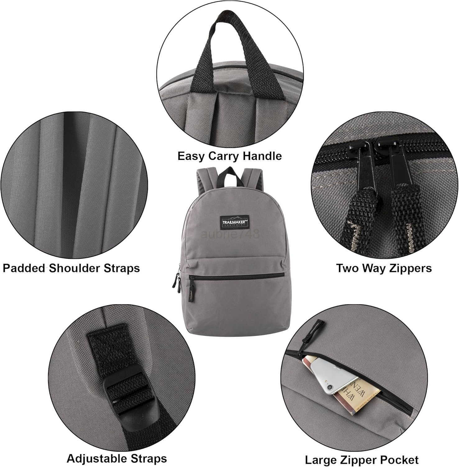 Trail maker Classic 17 inch Backpacks with Adjustable Padded Straps School Backpacks for Girls Boys GreyZ250920