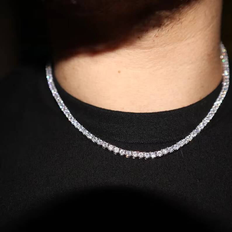 Hight Quality VVS Iced Out 34mm Tennis Necklace 925 Sterling Silver Hiphop Moissanite Tennis Chain