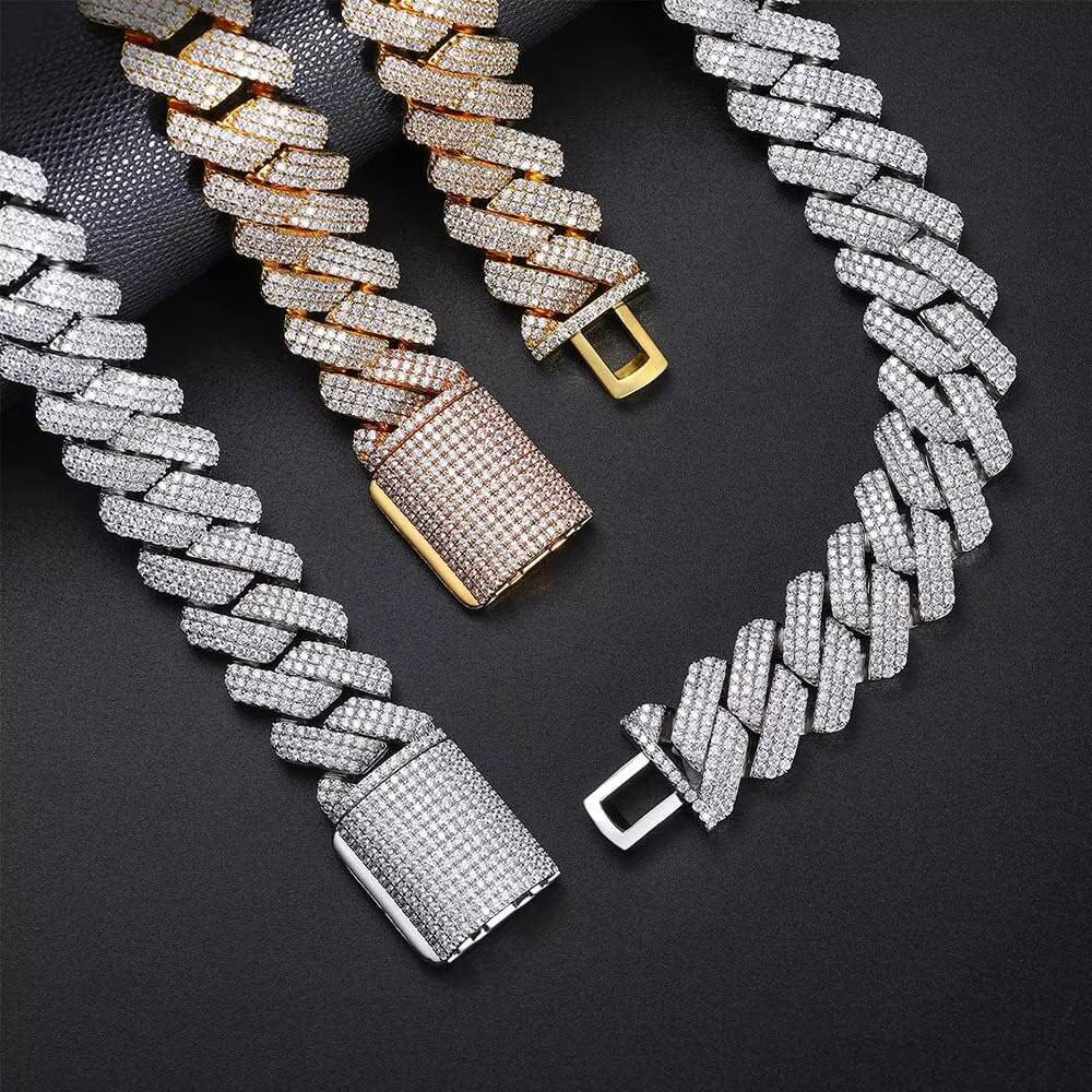 15mm Moissanite Chain Cuban Link 925 Silver Gold Plated Iced Out Necklace VVS Hiphop Moissanite Cuban Chain