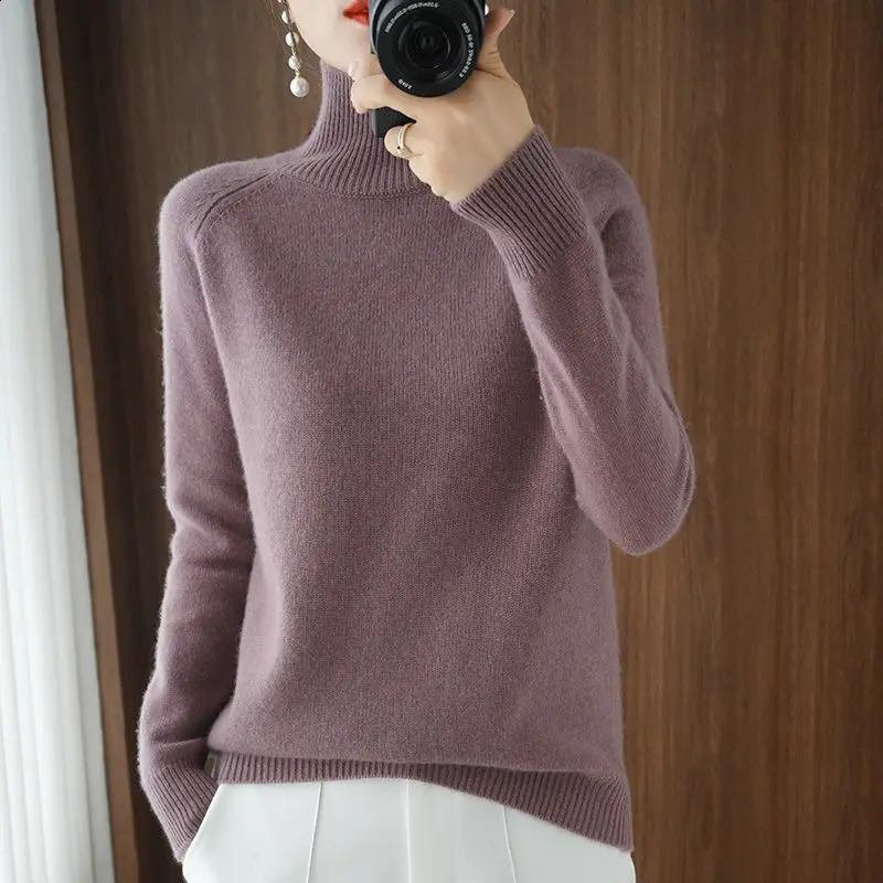 Womens Turtleneck Cashmere Sweater Casual Loose Pullover Longsleeved Hedging Base Monochromatic Fall Winter 250920