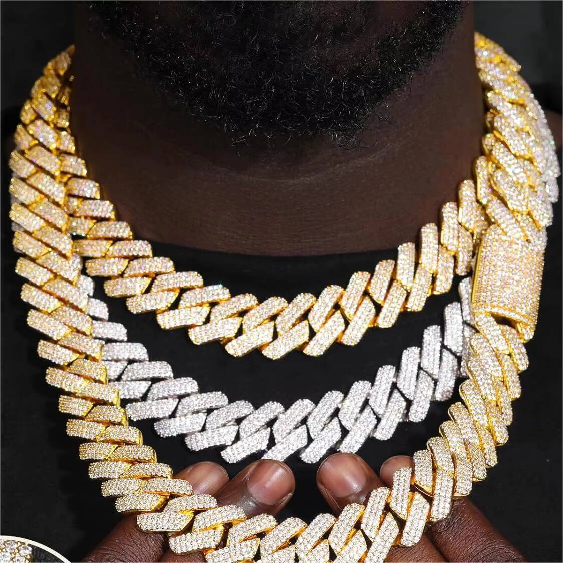 Bust Down Iced Out Cuban Link Chain 925 Silver Gold Plated Pass Diamond Tester Moissanite Cuban Chain