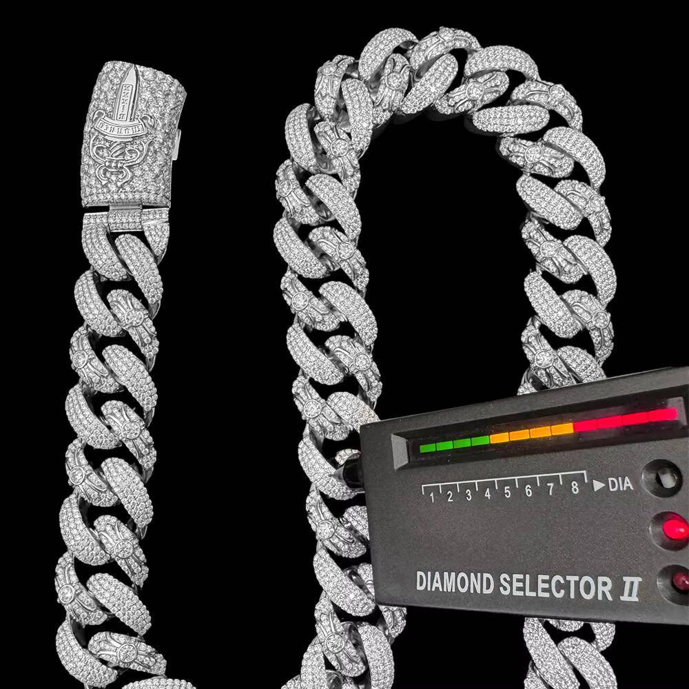 20mm Hiphop Cuban Link Chain Necklace 4 Rows 925 Silver Customized Trend Vvs Iced Out Moissanite Cuban Chain
