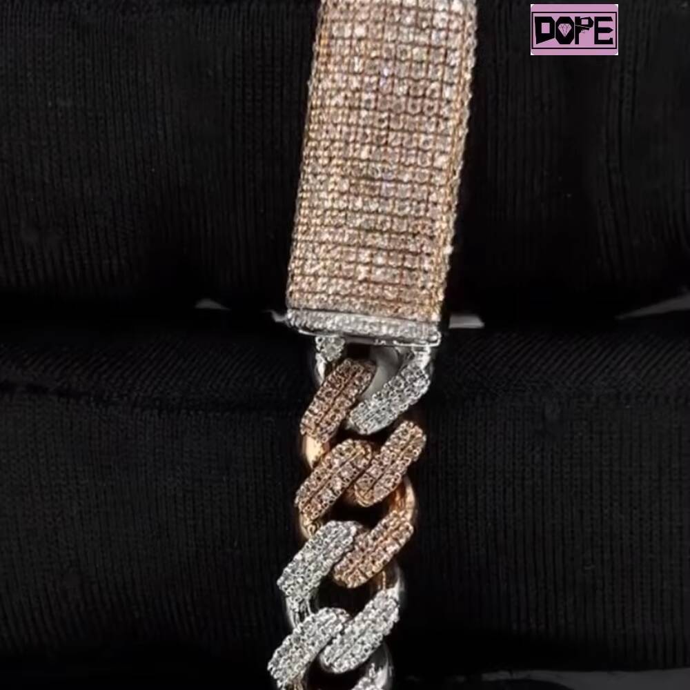 14mm Hiphop Cuban Link Bracelet Rapper Silver 925 VVS Iced Out Moissanite Cuban Chain Bracelet