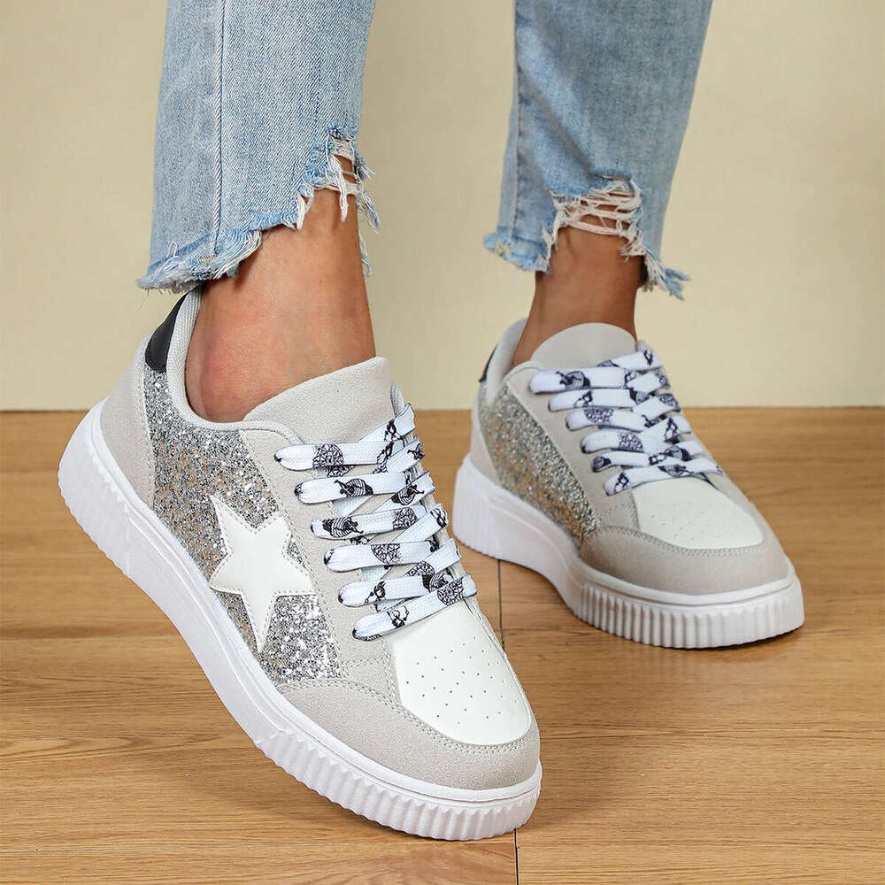 Fashion Sequin Designer Skateboard Shoes With Soft Soles Comfortable For All Seasons Outdoor Trendy Shoes For Couples Lace Up Casual Sports Shoes Scho