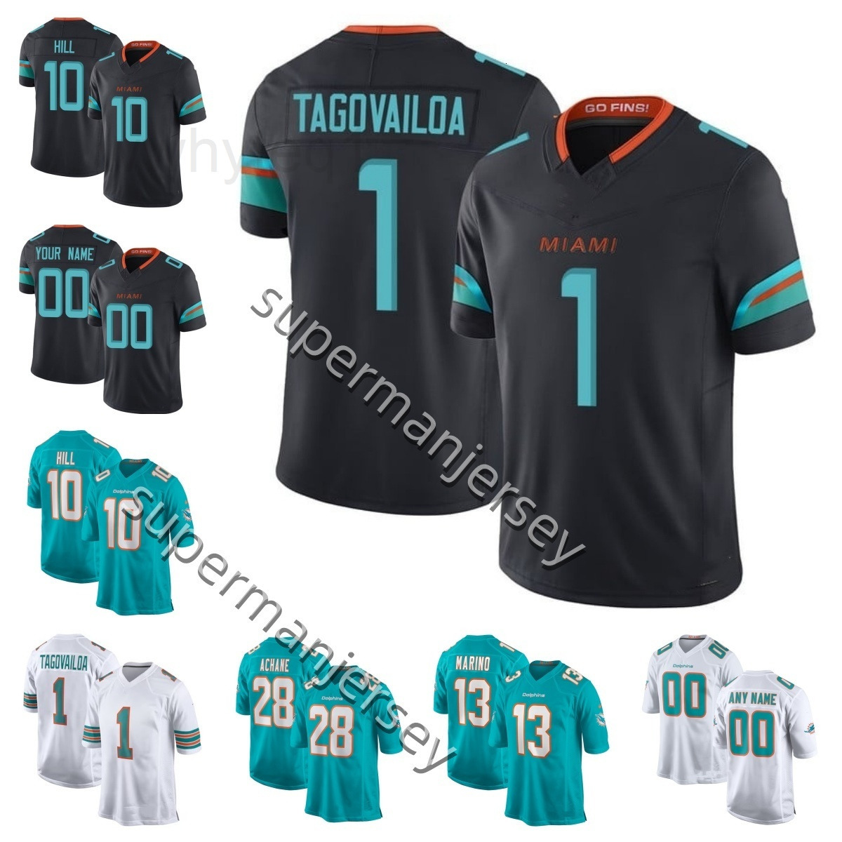 Custom Miami Football jersey Tua Tagovailoa 1 Rivalries 25 Tyreek Hill 10 Quinn Ewers 14 Zach Wilson 0 Jay
