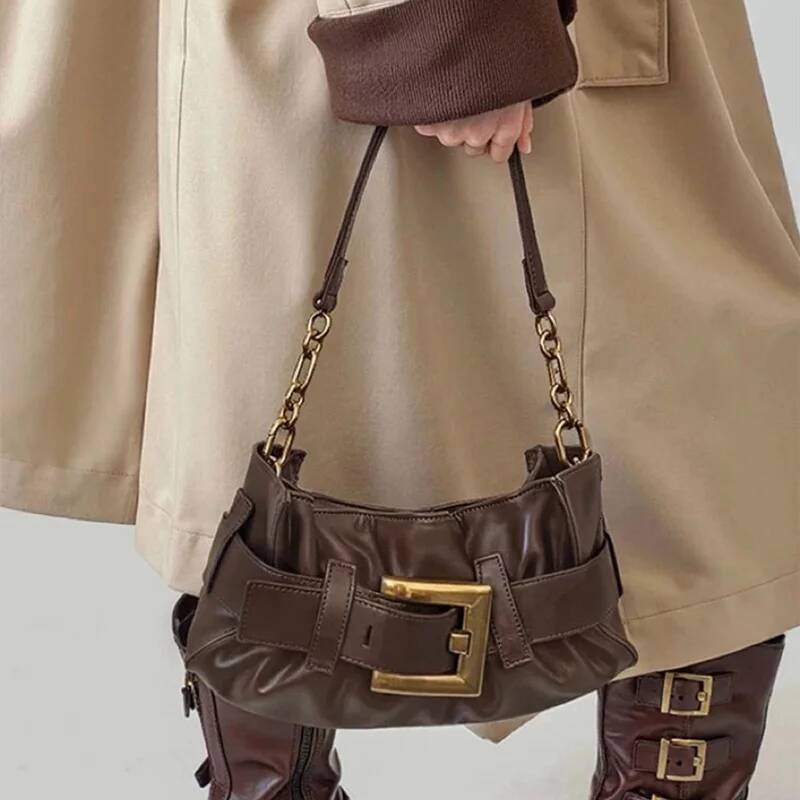 Spicy Girl Women s Armpit Bag French Minimalist Retro design Style With Chain Lock Pleated Women s Shoulder Bag Dinner Bag Autumn New Designer Bag