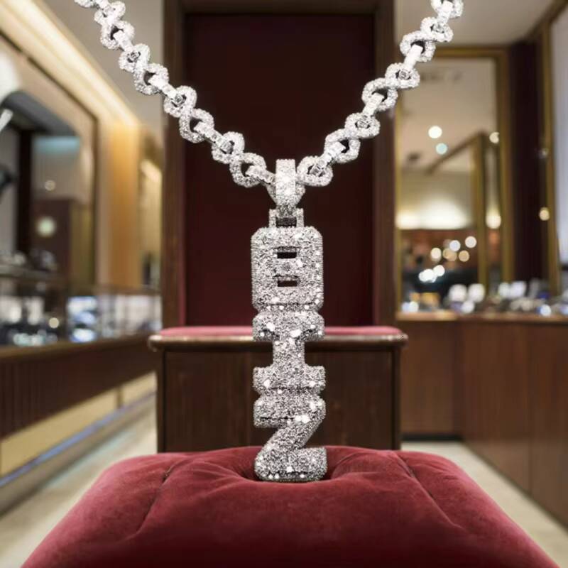 Customized Trend VVS Moissanite Pendant with 925 Silver High Fashion Vertical Full Frozen Name Hip Hop Jewelry Charm