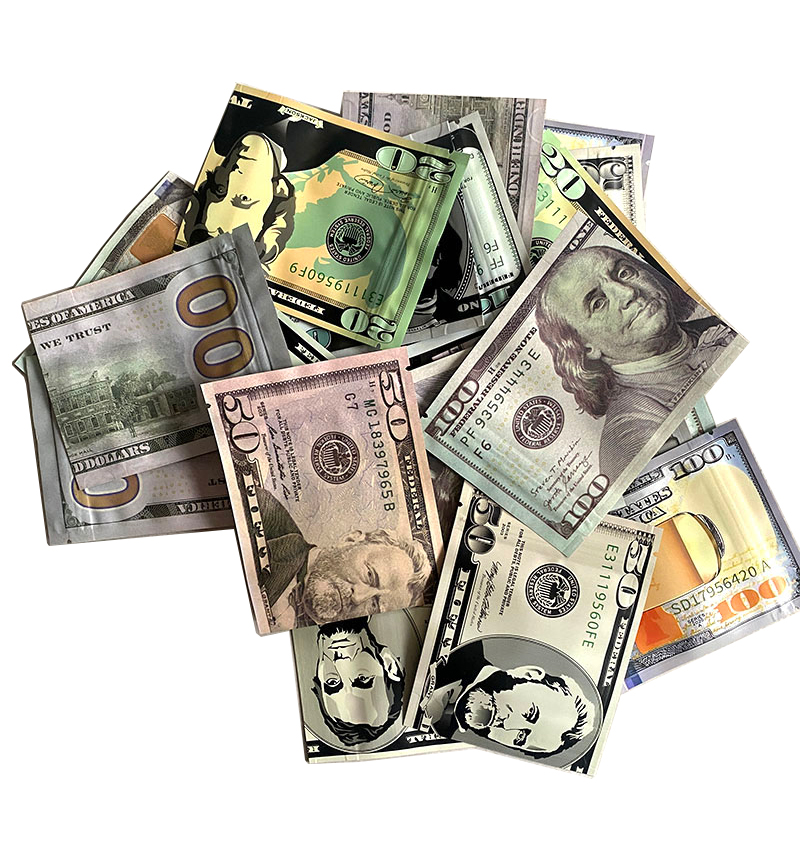 Empty Mylar Bags 3.5g Money Shape Reusable Stand-up Packaging Pouch Aluminum Food Storage Dollar Design Smell Proof With Zipper Lock Plastic Case