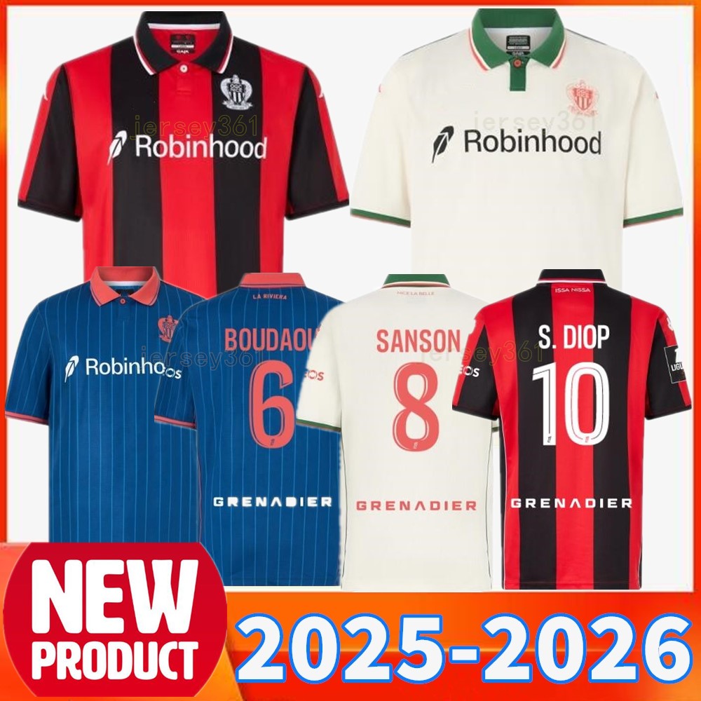 25 26 OGC Nice soccer jerseys S.DIOP T. MOFFI DANTE BOUDAOUI SALIS OPPONG football shirts 2025 2026 OGC Nice FC home Red and black away White Third blue Maillots De Foot