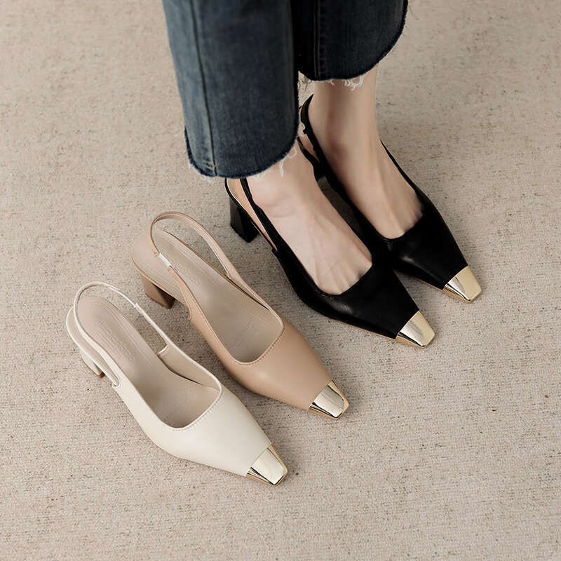 Women's 2025 Spring Summer New Korean Style Pointed High Heels Chunky Heel Closed Toe Sandals Backless Shallow Mouth Single Designer Shoe Shoes W