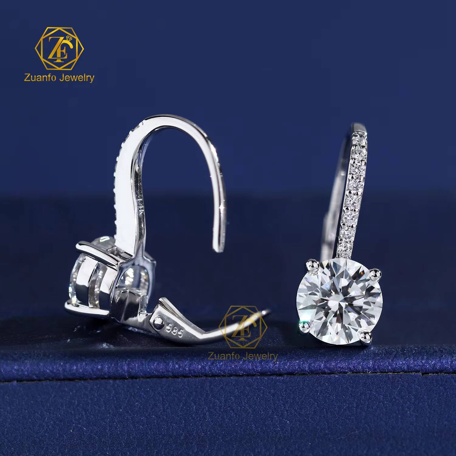 IGI Certified Luxury 14K Solid White Gold Leverback Stud Earrings Fine Dangle Lab Grown Diamond Wedding Gift Certified Earrings