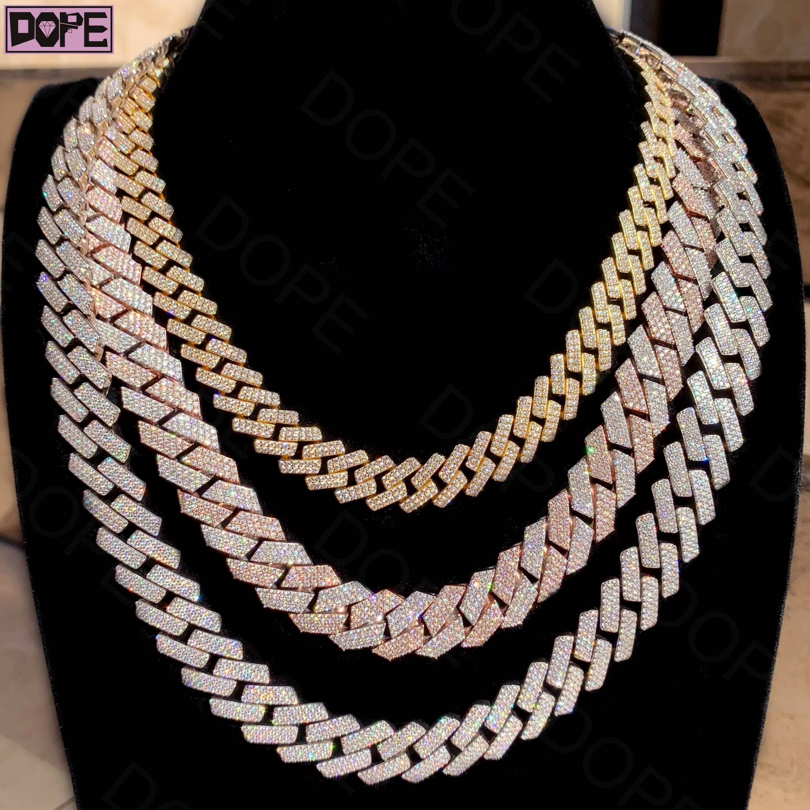 Hot Selling 616mm Cuban Link Chain Hip Hop Iced Out Men 925 Silver VVS Miami Moissanite Cuban Chain