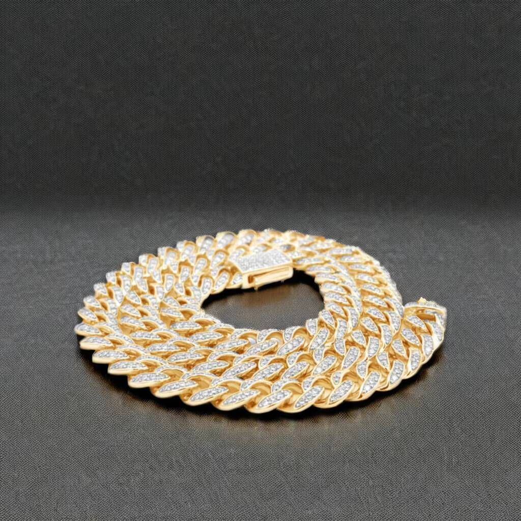 18K Gold Plated Cuban Link Chain Necklace 12mm 925 Silver Fully Iced Out Moissanite Cuban Chain