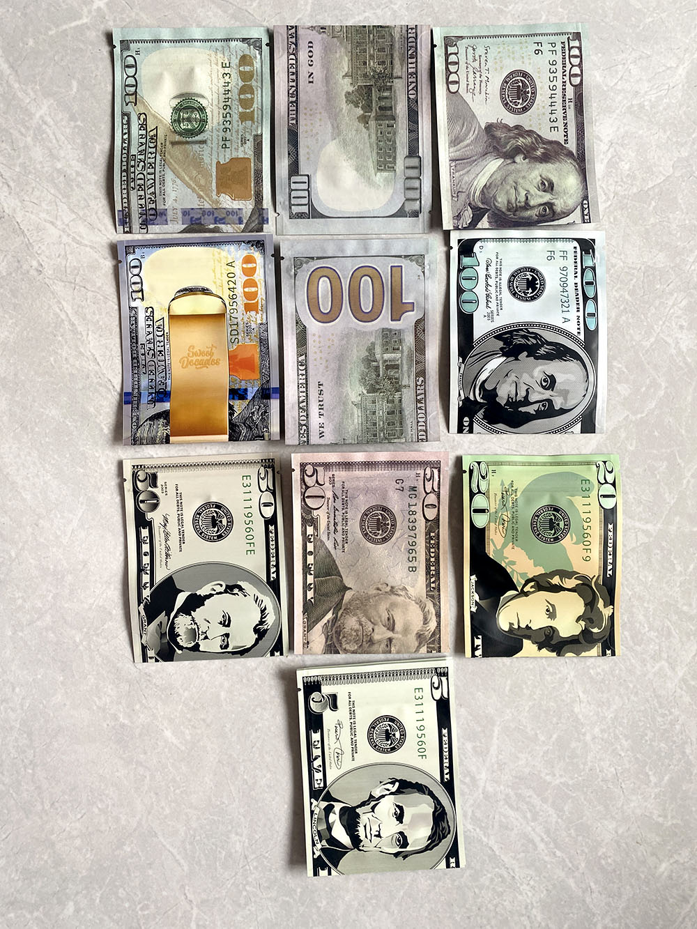 Empty Mylar Bags 3.5g Money Shape Reusable Stand-up Packaging Pouch Aluminum Food Storage Dollar Design Smell Proof With Zipper Lock Plastic Case