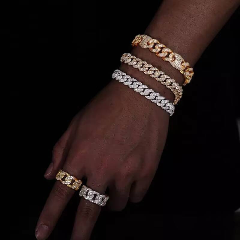 10mm Cuban Link Chain Bracelet Gold Plated Hip Hop Style 925 Silver VVS Iced Out Moissanite Cuban Chain