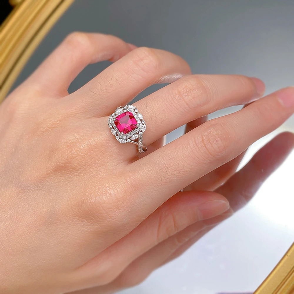 Wong Rain Vintage 100 925 Sterling Silver Asscher Cut 77MM Ruby High Carbon Diamond Gemstone Ring for Women Engagement Jewelry 250920