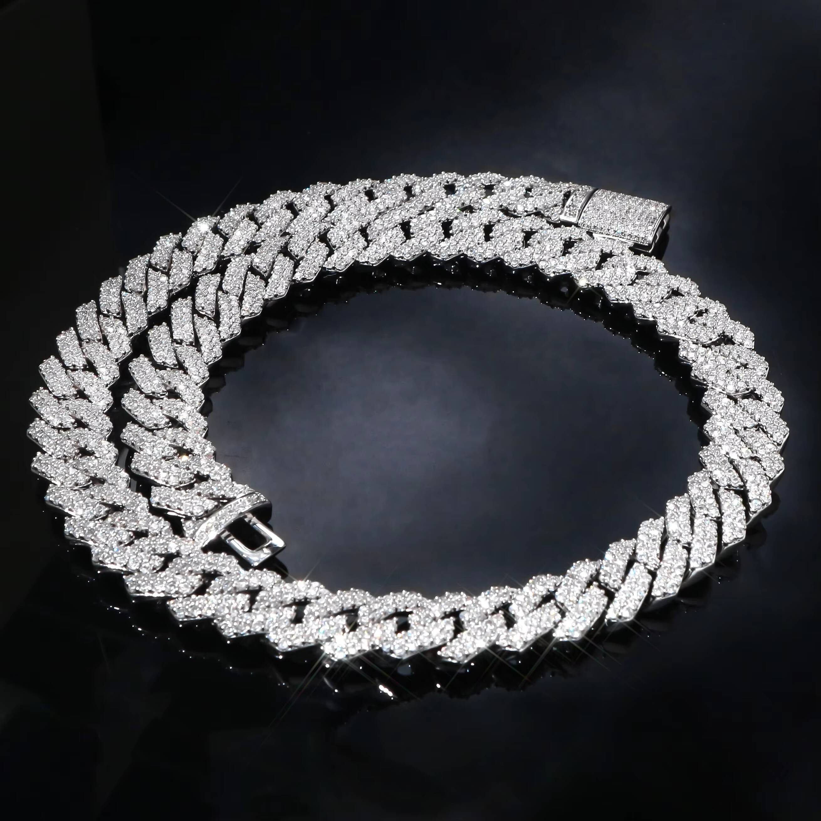 Hiphop Cuban Link Chain Necklace 15mm 925 Silver Fine Jewelry VVS Iced Out Moissanite Cuban Chain