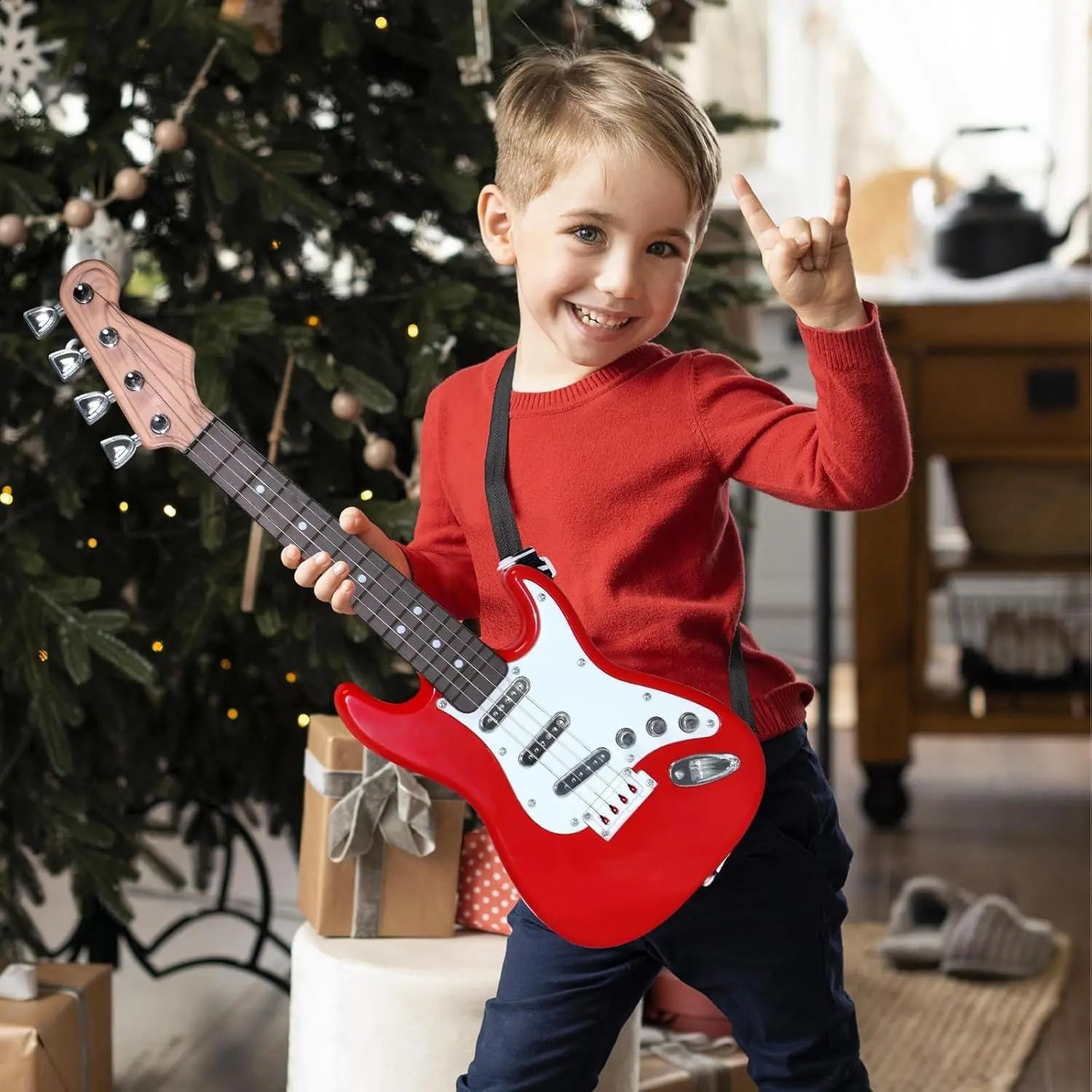 Kids 4String Electric Guitar Toy Multifunctional Portable Electronic Musical Instrument Ideal Gift Toy for Boys and Girls 250920