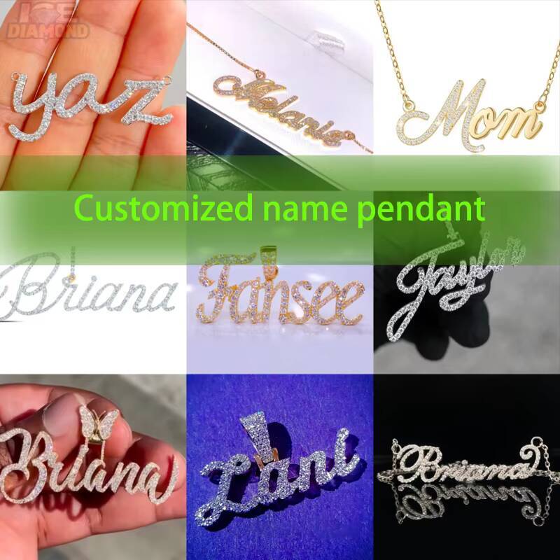 Customized Trend 925 Silver Iced Out Moissanite Pendant Hiphop Artistic Font Name Pendant Charm Unique Personalized Design