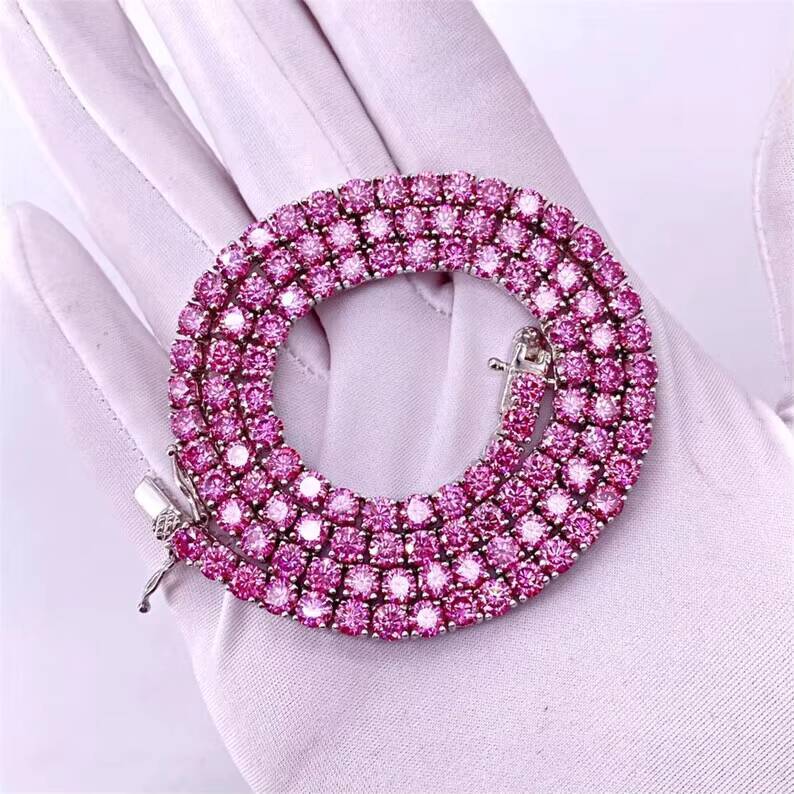 4mm Moissanite Tennis Chain 925 Sterling Silver Tennis Necklace Hiphop Purple Diamond Moissanite Tennis Chain
