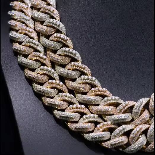 Hiphop 20mm Cuban Link Chain Raise Pointer 925 Silver Iced Out Two Tone VVS Miami Moissanite Cuban Chain for Men