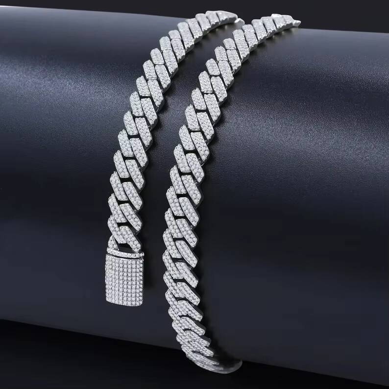 Hot Selling 8mm Cuban Link Chain Cuban Necklace 925 Silver Iced Out Hiphop Moissanite Cuban Chain