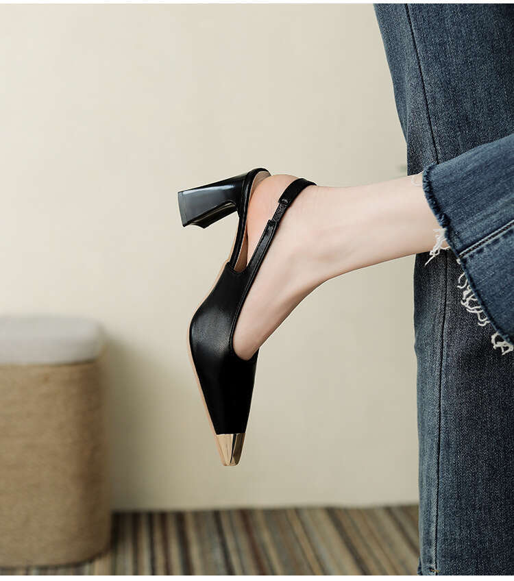 Women's 2025 Spring Summer New Korean Style Pointed High Heels Chunky Heel Closed Toe Sandals Backless Shallow Mouth Single Designer Shoe Shoes W