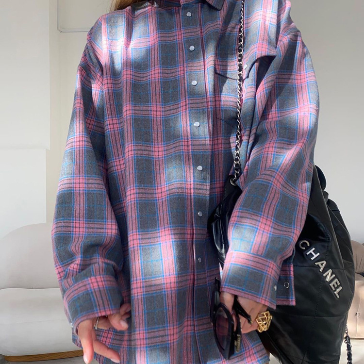 Luxury Brand Designer Clothing Jacket Retro Style Versatile Turn-Down Collar Loose Shirt 2023 Autumn Plaid Long Sleeve Pocket Women's Shirt