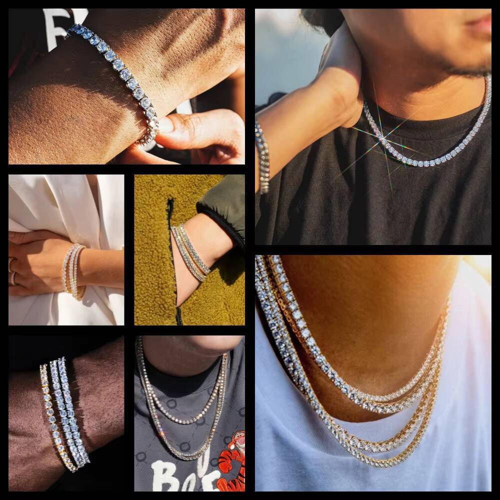 Fine Jewelry 925 Sterling Silver Vvs Moissanite Tennis Necklace Diamond Mossanite Tennis Chain