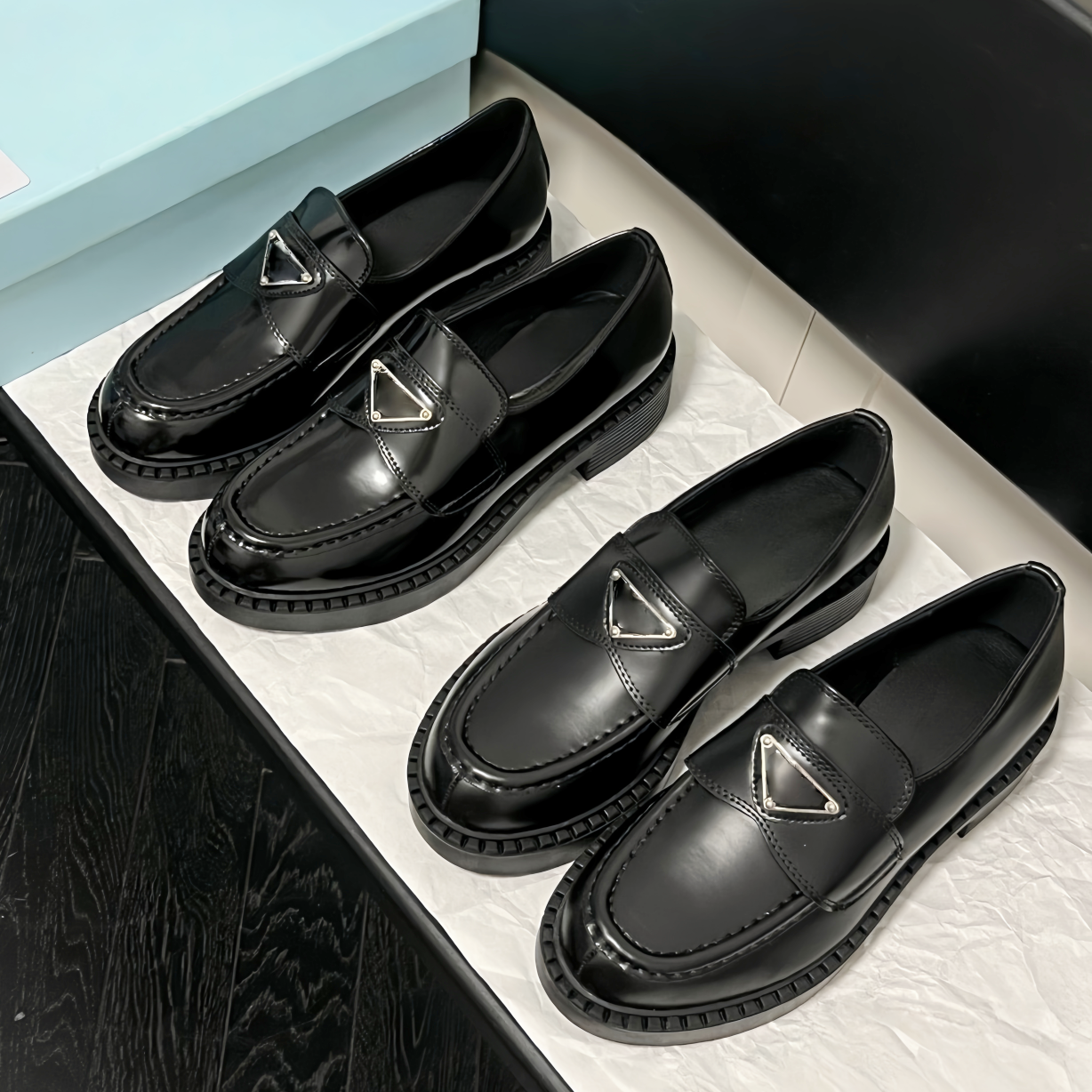 Designer Shoes Women Casual Leather Loafers Flats Mules Luxury P Triangle Sign Summer Slip-on Sandals Party Dress Shoes 35-42