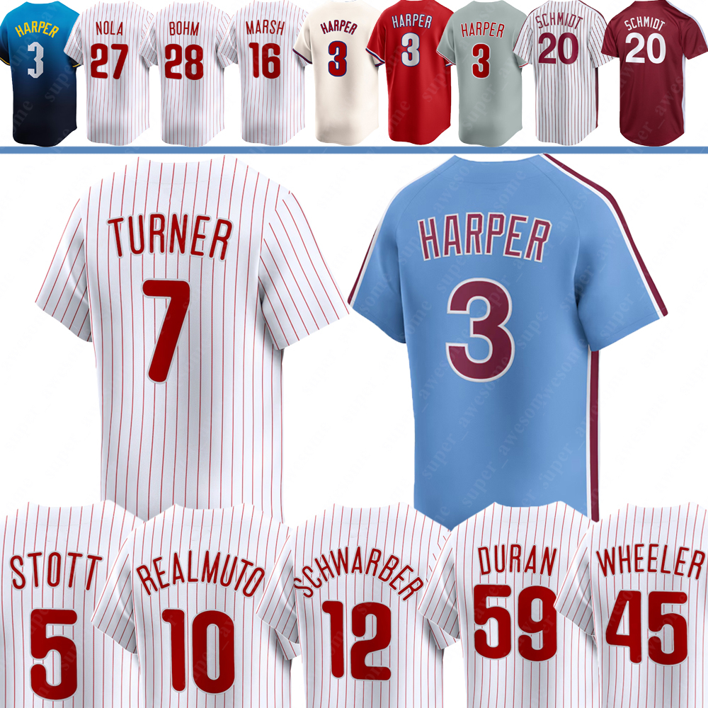 Jhoan Duran 3 Harper Baseball Jersey Trea Turner Kyle Schwarber JT Realmuto Alec Bohm Bryson Stott Nick Castellanos Zack Wheeler Brandon Marsh Aaron Nola Schmidt