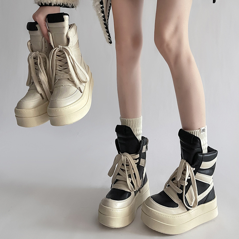 Designer lace up women's casual sports shoes, thick sole height increasing multifunctional white shoes, 2025 new model