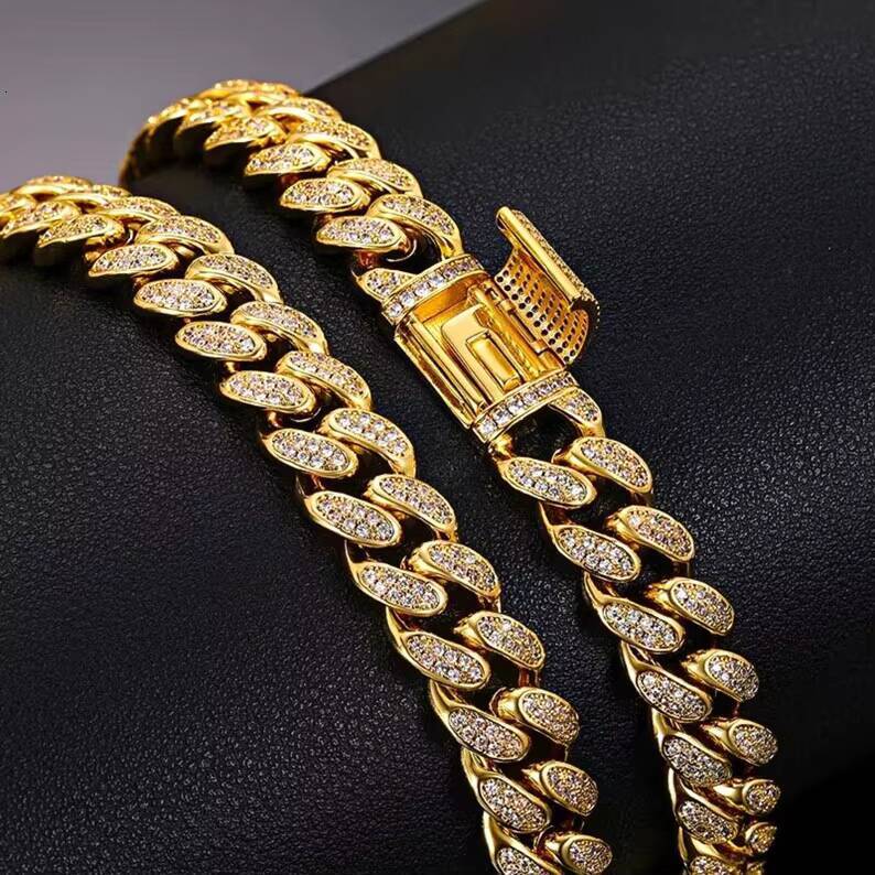 12mm Cuban Link Chain 925 Silver Vvs Iced Out Bezel Setting Men Necklace Hiphop Miami Moissanite Cuban Chain