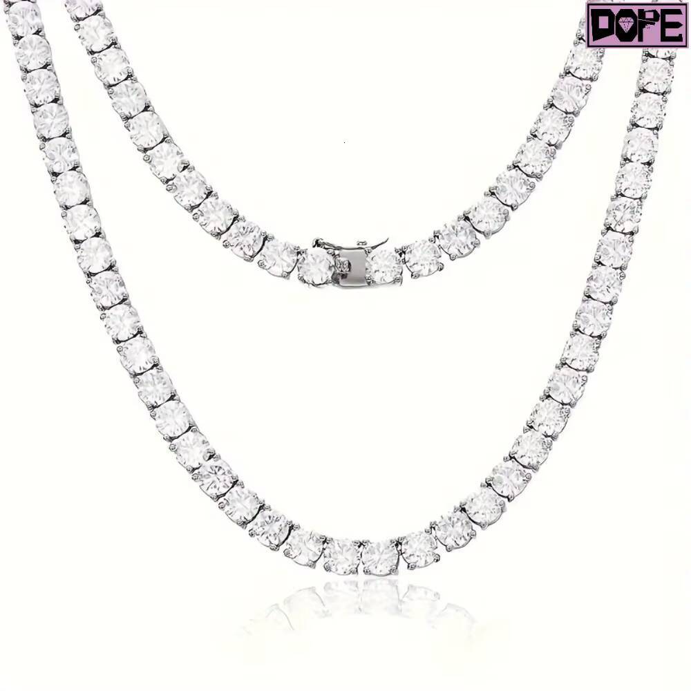 Rapper Moissanite Tennis Chain 3mm 4mm 5mm White Gold Plated Iced Out 925 Silver VVS Moissanite Tennis Chain