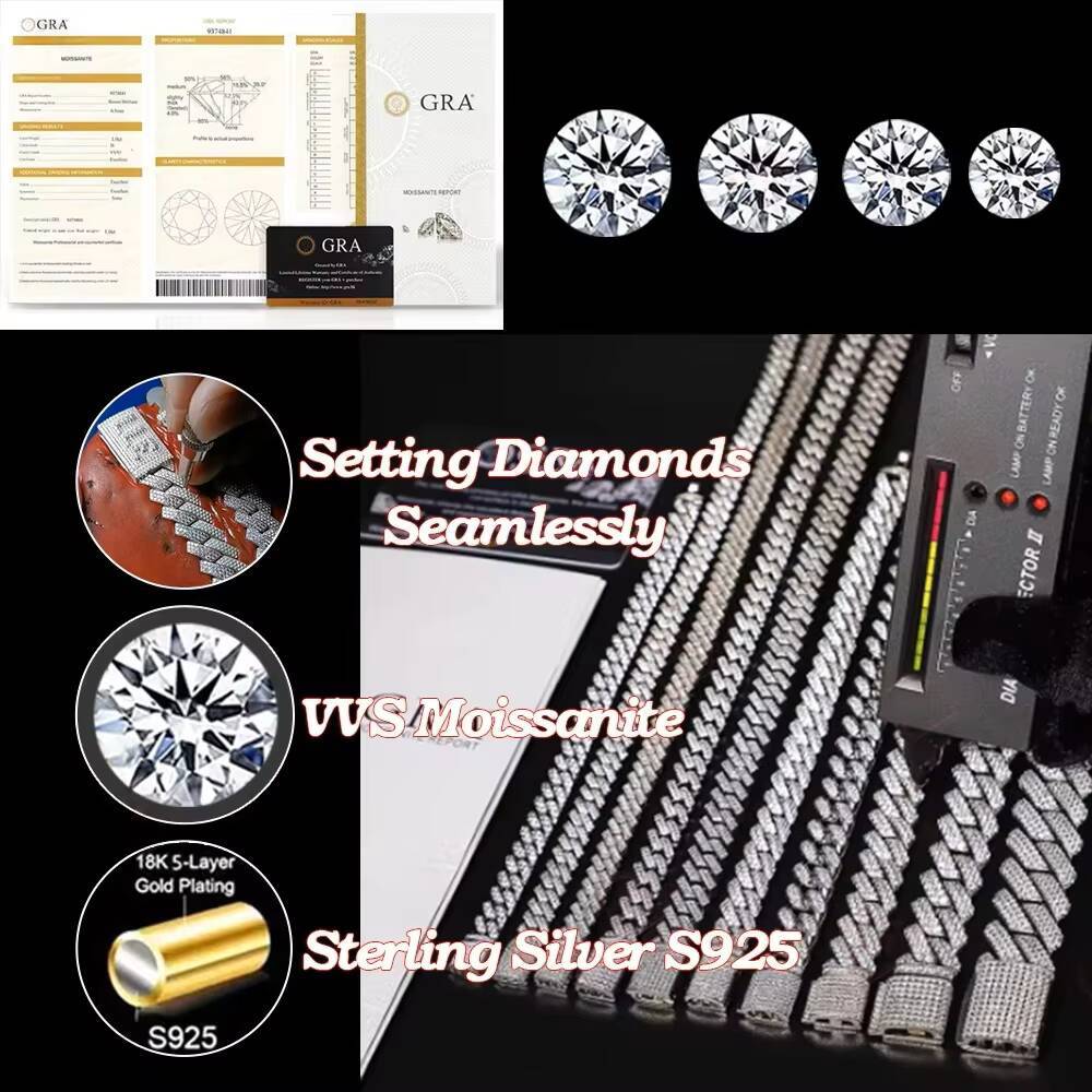 Iced 12mm Moissanite Miami Cuba Chain Cuba Diamond Tester 925 Silver HipHop Rapper Style Miami Cuban Chain Premium Gift Box