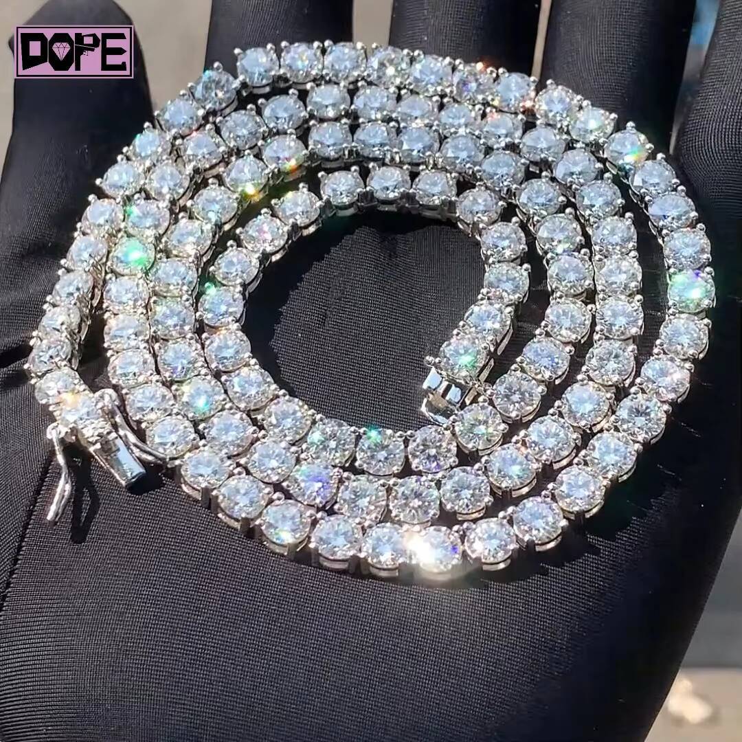 FaMoissaniteory Moissanite Tennis Necklace 925 Silver 8mm Pass Diamond Tester Moissanite Tennis Chain