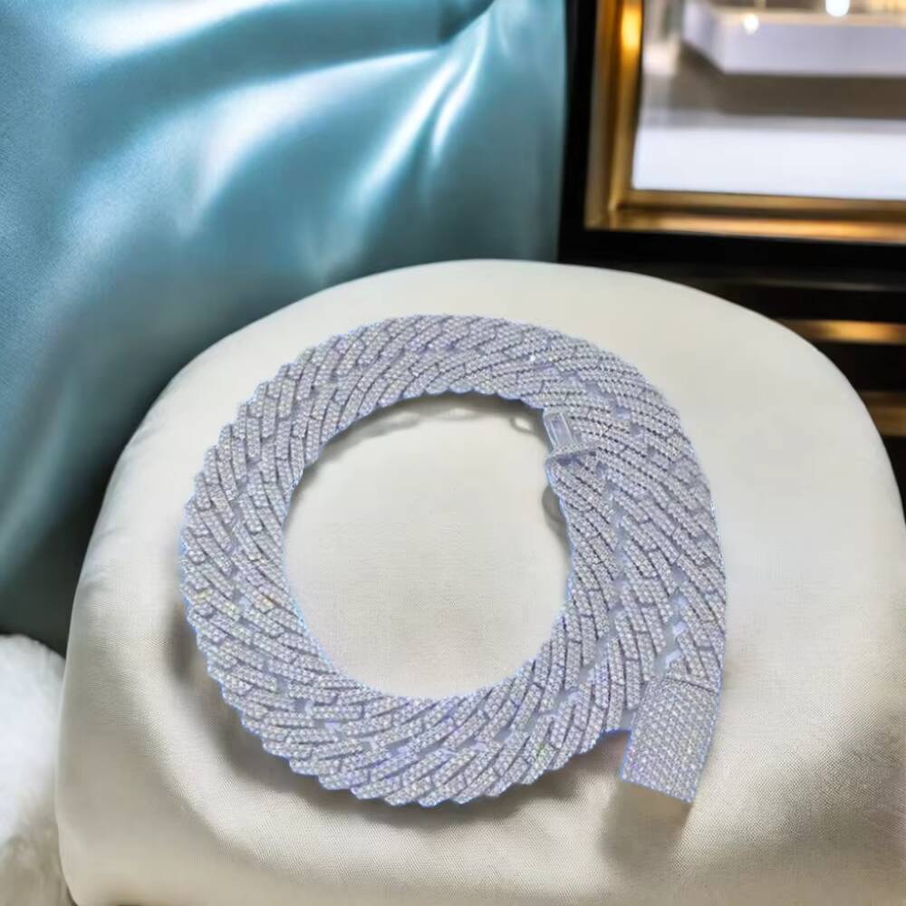 Moissanite Cuban Link Chain 14mm 2 Rows 925 Sterling Silver Hiphop Iced Out Moissanite Cuban Chain