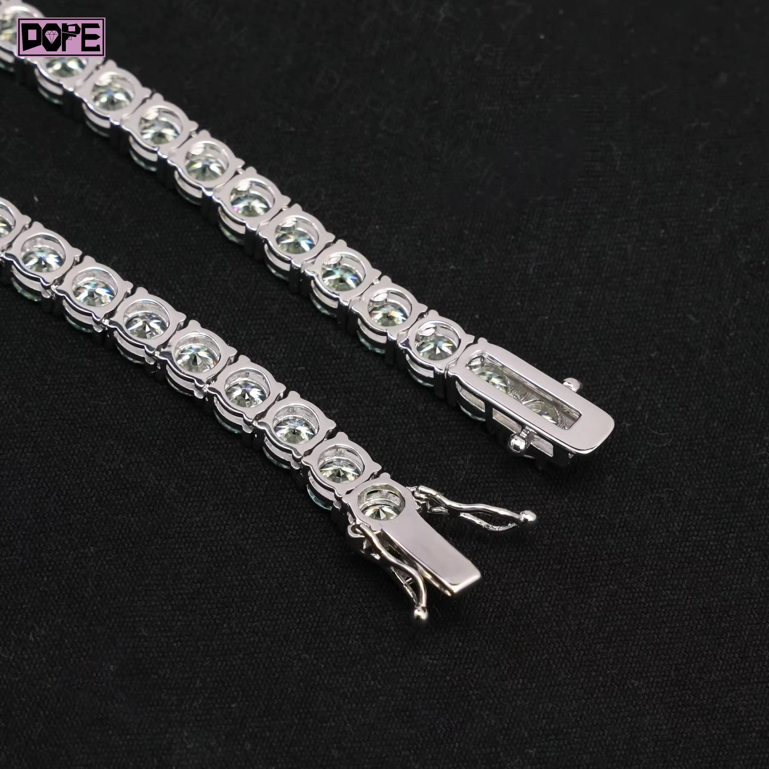 Green VVS Moissanite Hiphop Iced Out 3mm Tennis Necklace 925 Sterling Silver Fashion Bling Tennis Chain