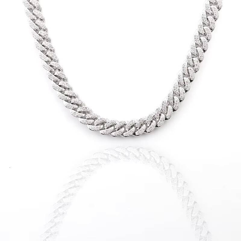 Miami Cuban Link Necklace White Ice Out Diamond Choker Chain in 925 Sterling Silver Moissanite Cuban Chain