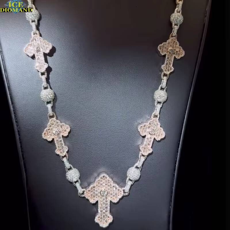 Customized Trend Moissanite Diamond Cross Necklace VVS1 High Quality Moissanite Diamond 925 Silver Cuban Chain Pass Diamond Test Jewelry