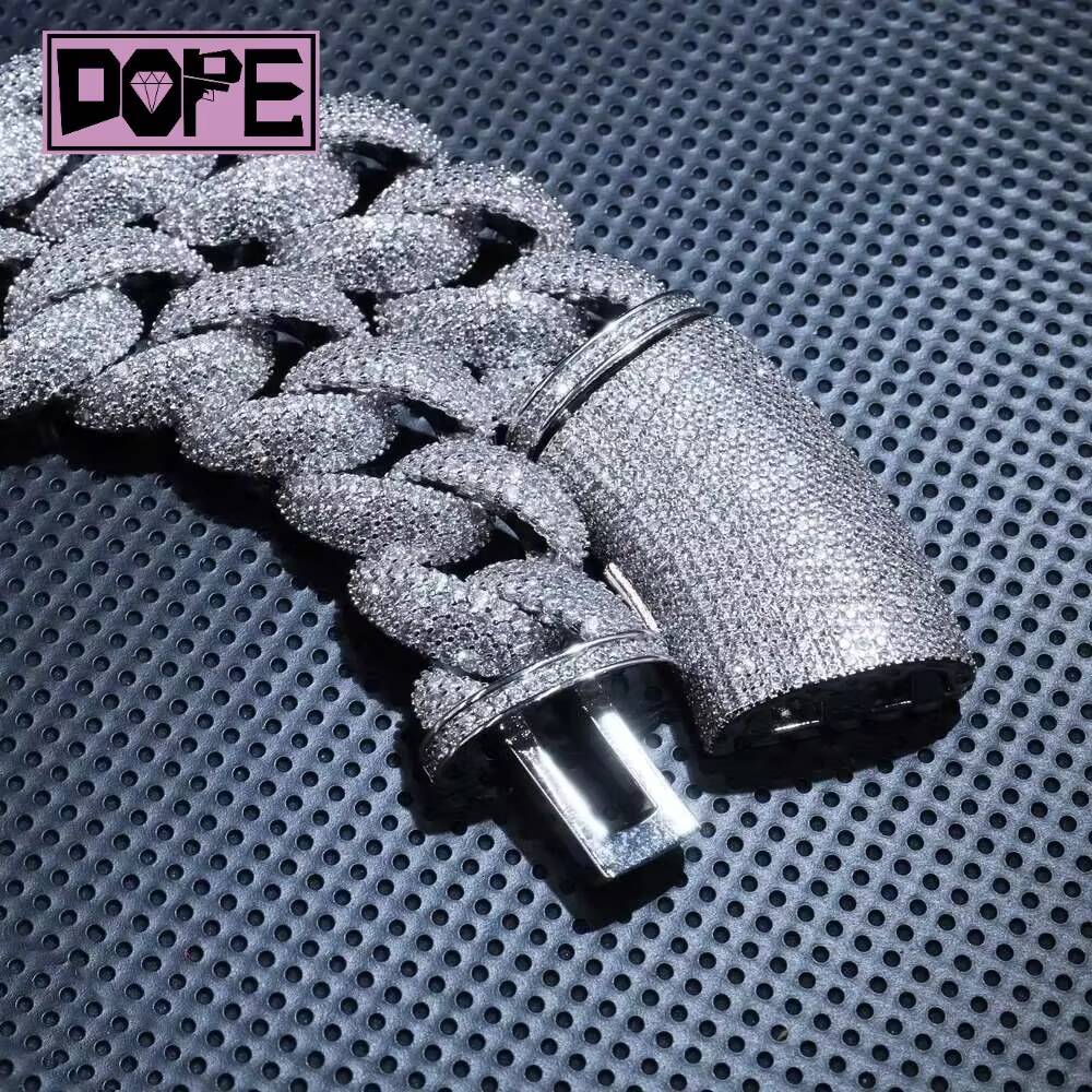 22mm Cuban Link Chain Miami 4 Rows 925 Silver Hip Hop Jewelry Iced Out VVS Moissanite Cuban Chain