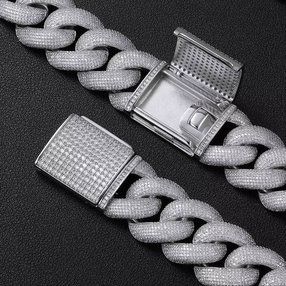 18mm Cuban Link Chain Iced Out Borderless Curb Hiphop 925 Silver VVS Miami Moissanite Cuban Chain