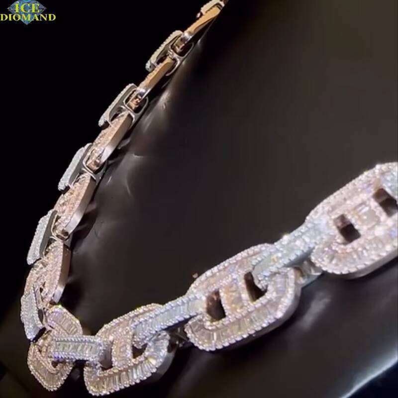 Customized Trendizable GoldPlated Cuban Link Necklace Bracelet Set Baguette VVS Moissanite Diamond Bling Hip Hop Style Heavy Ice Wide