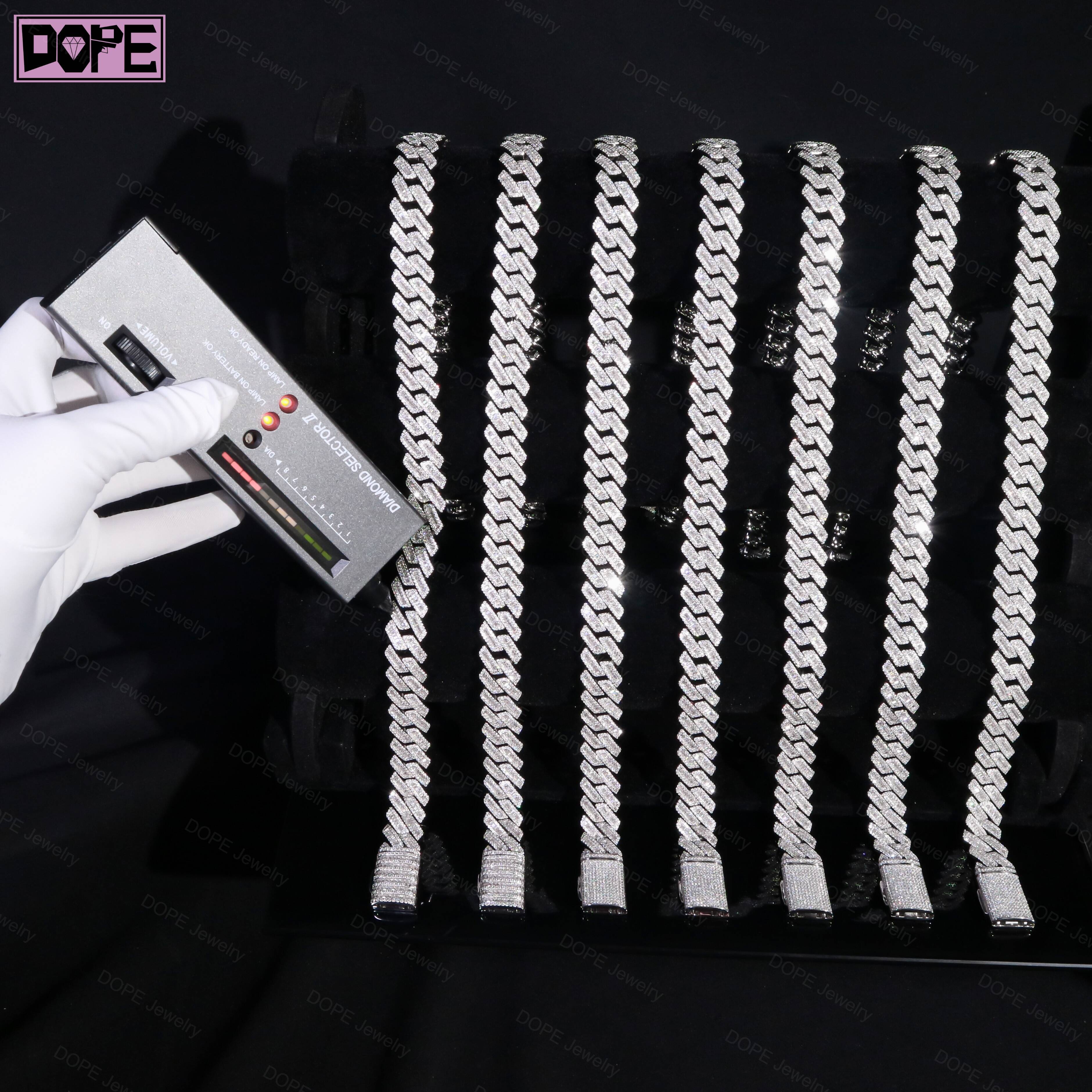 Size15mm Cuban Link Chain 925 Silver Middle Baguette Cut Iced Out Necklace Moissanite Cuban Chain