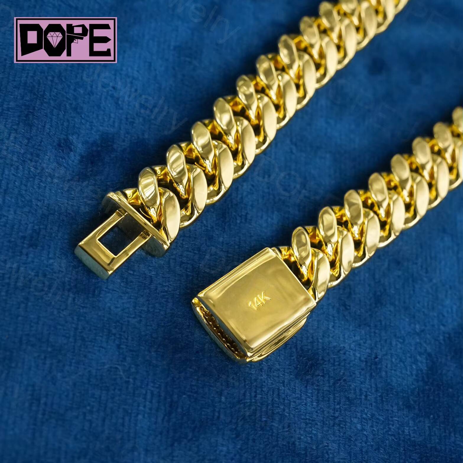 High Quality 16MM Cuban Chain Curb Men and Women Choker 925 Sterling Silver Gold Plated Miami Cuban Link Chain