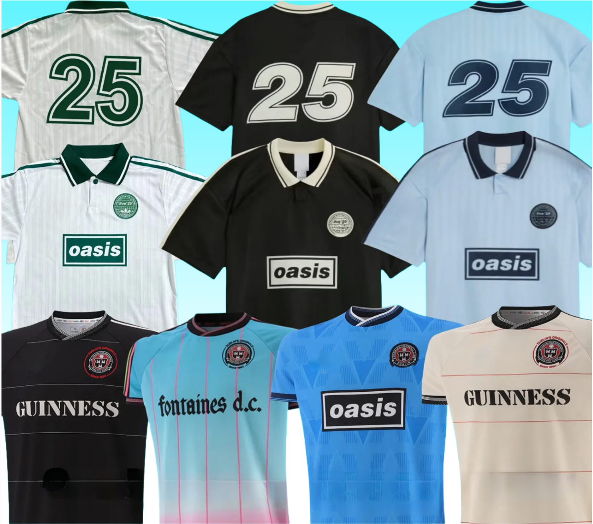 25 26 Oasis Tour Jacquard Jersey Soccer Maillot De Foot Football Black Oasis Live Bohemians 2025 135 Fontaines Oasiss